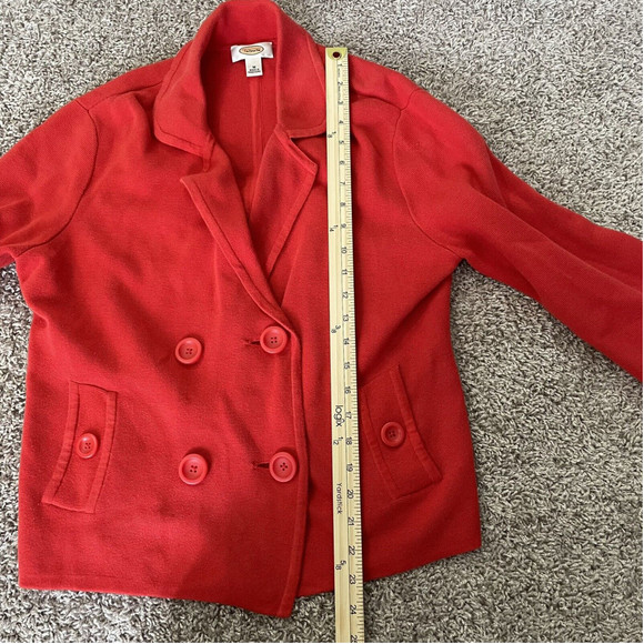 Vintage TALBOTS Womens Jacket Medium Red 100% Cotton Double Breasted Blazer Knit - Picture 4 of 7